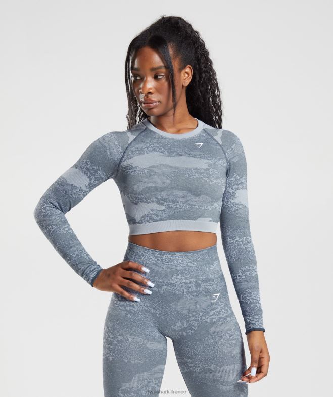 Gymshark Adapt Camo - Haut sans couture à lacets dans le dos lave | gris pierre de rivière/bleu soir femmes 6HF28457